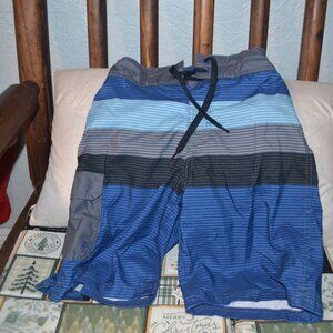 Pre-owned Art Class boys striped swim trunks blue & gray horizontal stripes S-10